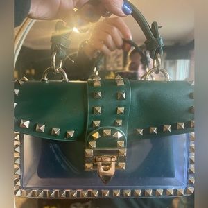 Cute Gold Studded Dark Green Clear CLUTCH